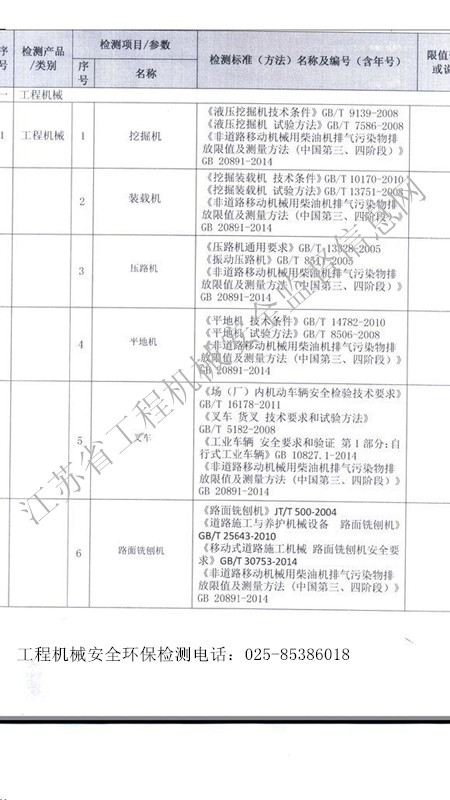 江苏省非道路移动机械安全环保检测能力公示